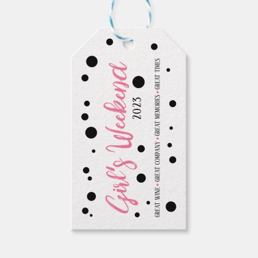 Gepersonaliseerde Meisjes Weekend Pink Dotted Cadeaulabel (Voorkant)