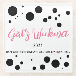 Gepersonaliseerde Meisjes Weekend Pink Dotted Glazen Onderzetter