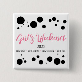 Gepersonaliseerde Meisjes Weekend Pink Dotted Vierkante Button 5,1 Cm