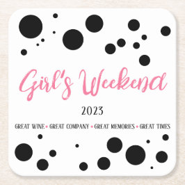 Gepersonaliseerde Meisjes Weekend Pink Dotted Vierkante Kartonnen Onderzetter