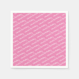 Gepersonaliseerde meisjesnaam Verjaardag Roze Part Servet