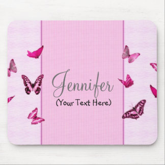Gepersonaliseerde Meisroze Butterflies Muismat