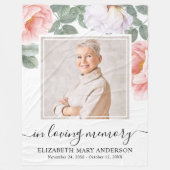 Gepersonaliseerde Memorial Foto Peony Floral Fleece Deken (Voorkant)