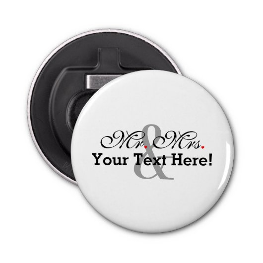 Gepersonaliseerde meneer en mevrouw Plus  kleur Button Flesopener (Voorkant)