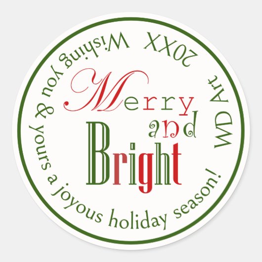 Gepersonaliseerde "Merry and Bright" Xmas Stickers (Voorkant)