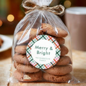 Gepersonaliseerde Merry Bright Plaid Kerstmis Ronde Sticker