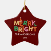 Gepersonaliseerde Merry & Bright Star Kerstmis Keramisch Ornament (Voorkant)