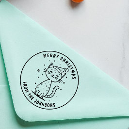 Gepersonaliseerde Merry Christmas Cat Schattigee V Zelfinktende Stempel