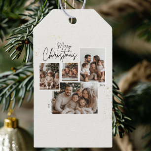 Gepersonaliseerde Merry Christmas Four-Photo Colla Cadeaulabel