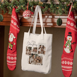 Gepersonaliseerde Merry Christmas Four-Photo Colla Tote Bag
