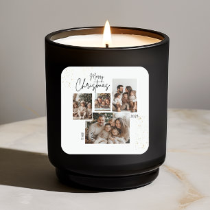 Gepersonaliseerde Merry Christmas Four-Photo Colla Vierkante Sticker