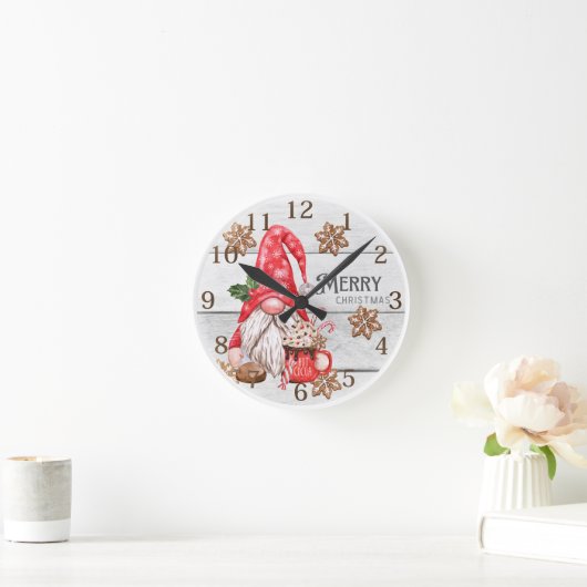 Gepersonaliseerde Merry Christmas Gnome Wall Clock Ronde Klok (Huis)