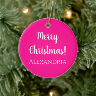 Gepersonaliseerde Merry Christmas Hot Pink Keramisch Ornament