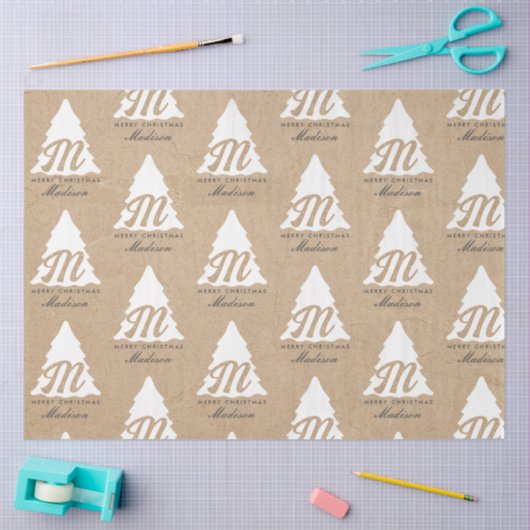 Gepersonaliseerde Merry Christmas Kraft Monogram T Tissuepapier (Craft)