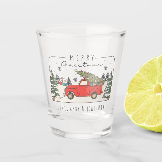 Gepersonaliseerde Merry Christmas Retro Shot Glas (Voorkant)