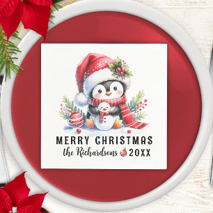 Gepersonaliseerde Merry Christmas Schattigee Pingu Servet