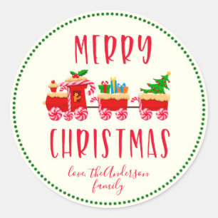 Gepersonaliseerde Merry Christmas Snoep treinvakan Ronde Sticker