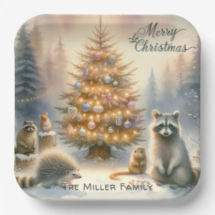Gepersonaliseerde Merry Christmas Woodland Animals Papieren Bordje