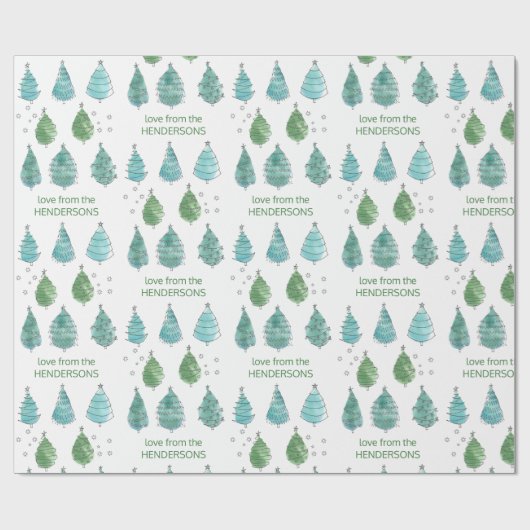 Gepersonaliseerde Merry Green Pine Trees Cadeaupapier (Vlak)
