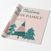 Gepersonaliseerde Merry-kerstroze bomen Cadeaupapier (Uitgerold)