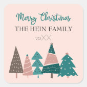 Gepersonaliseerde Merry-kerstroze bomen Vierkante Sticker (Voorkant)