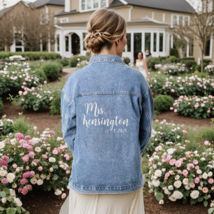Gepersonaliseerde mevrouw achternaam bruiloft brui denim jacket