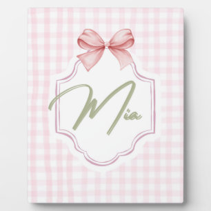 Gepersonaliseerde Mia Baby Girl Nursery Bow & Ging Fotoplaat