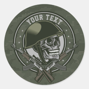 Gepersonaliseerde militaire Camo Soldaat Skull en  Ronde Sticker