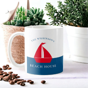 Gepersonaliseerde minimale nautische zomerhuis koffiemok