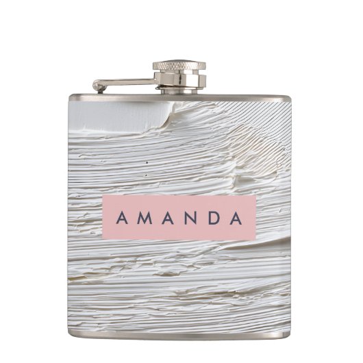 Gepersonaliseerde minimale witte textuur Abstract Heupfles (Voorkant)