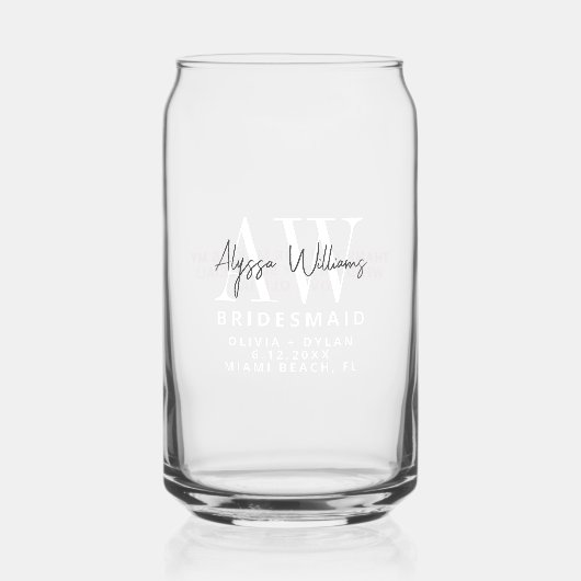 Gepersonaliseerde minimalistische bruidsmeisje dan blikvorm glas (Voorkant)