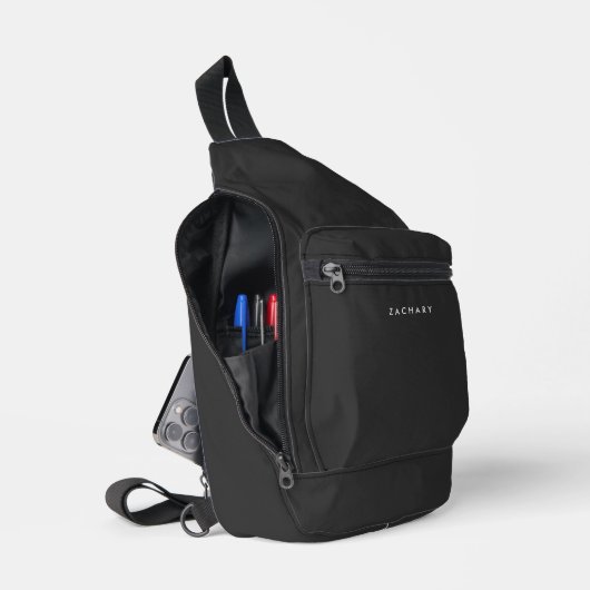 Gepersonaliseerde minimalistische donkergrijs sling bag (Open)