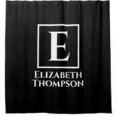 Gepersonaliseerde minimalistische monogram zwart-w douchegordijn (Voorkant)