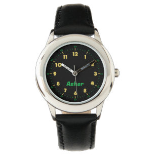 Gepersonaliseerde minimalistische zwart gele jonge horloge