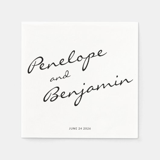 Gepersonaliseerde minimalistische zwart wit script servet (Voorkant)