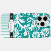 Gepersonaliseerde Mint Green Damask Case-Mate iPhone Case (Achterkant (horizontaal))