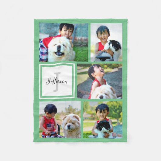 Gepersonaliseerde Mint Green Photo Collage Monogra Fleece Deken (Voorkant)