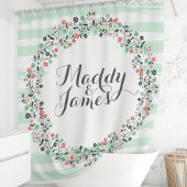 Gepersonaliseerde Mint Groene Bloemen Krans Douchegordijn
