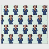 Gepersonaliseerde Mint Photo Collage Kids Verjaard Cadeaupapier (Vlak)