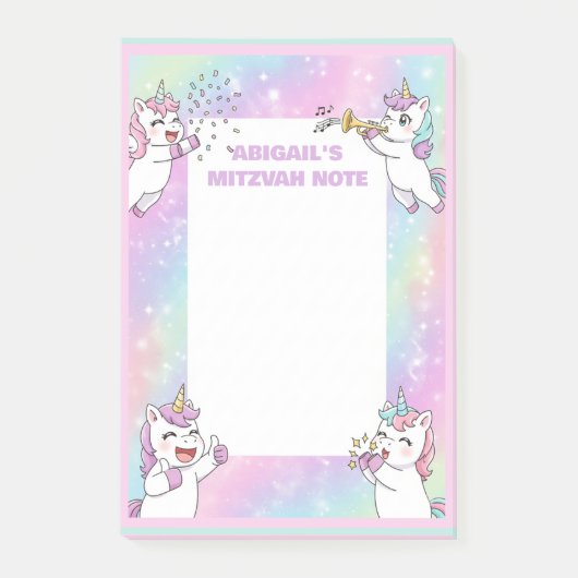 Gepersonaliseerde Mitswa Note Roze Eenhoorn Notiti (Voorkant)
