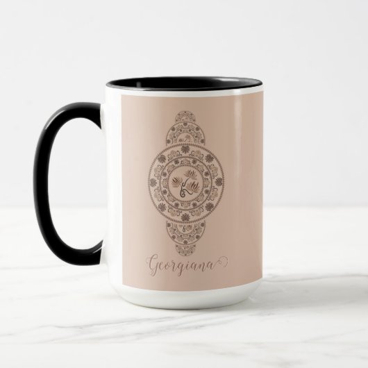 Gepersonaliseerde Mocha Rococo Lotus Siermandala Mok (Links)