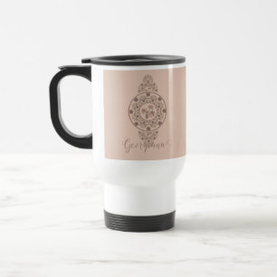 Gepersonaliseerde Mocha Rococo Lotus Siermandala Reisbeker