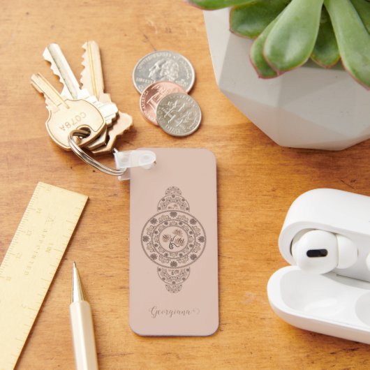 Gepersonaliseerde Mocha Rococo Lotus Siermandala Sleutelhanger (Bureau)