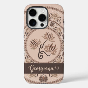 Gepersonaliseerde Mocha Rococo Revival Dot Mandala iPhone 16 Pro Hoesje