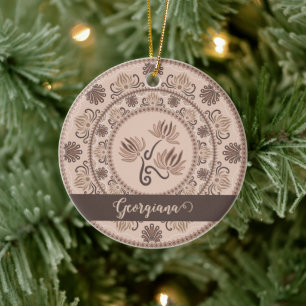 Gepersonaliseerde Mocha Rococo Revival Dot Mandala Keramisch Ornament