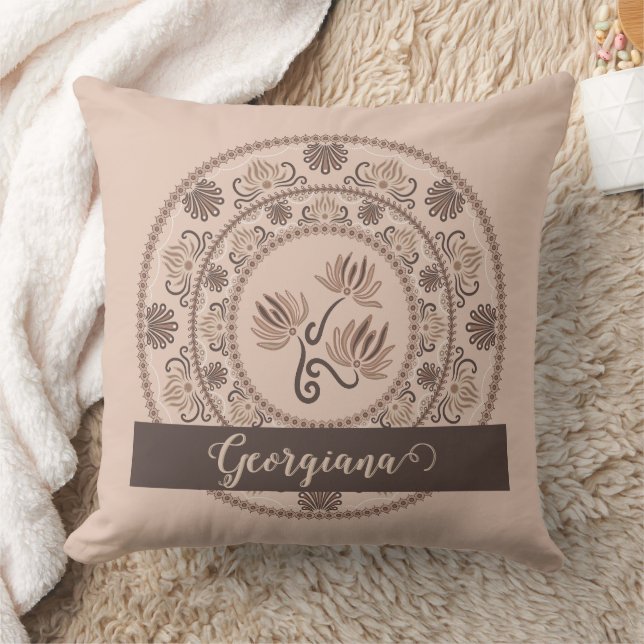 Gepersonaliseerde Mocha Rococo Revival Dot Mandala Kussen (Deken)
