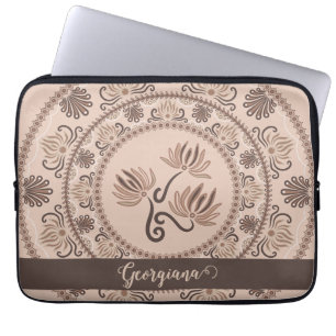 Gepersonaliseerde Mocha Rococo Revival Dot Mandala Laptop Sleeve