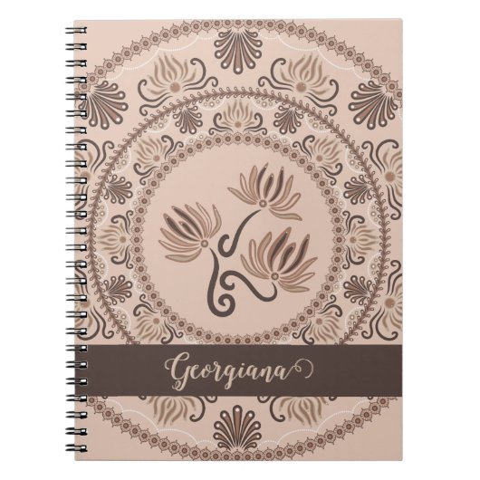 Gepersonaliseerde Mocha Rococo Revival Dot Mandala Notitieboek (Voorkant)