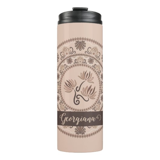 Gepersonaliseerde Mocha Rococo Revival Dot Mandala Thermosbeker (Voorkant)