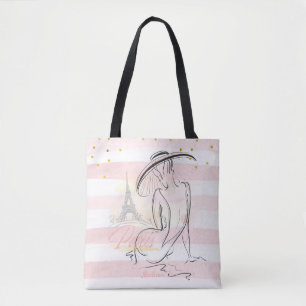 Gepersonaliseerde Mode Girl Paris Pink Sketch Draagtas
